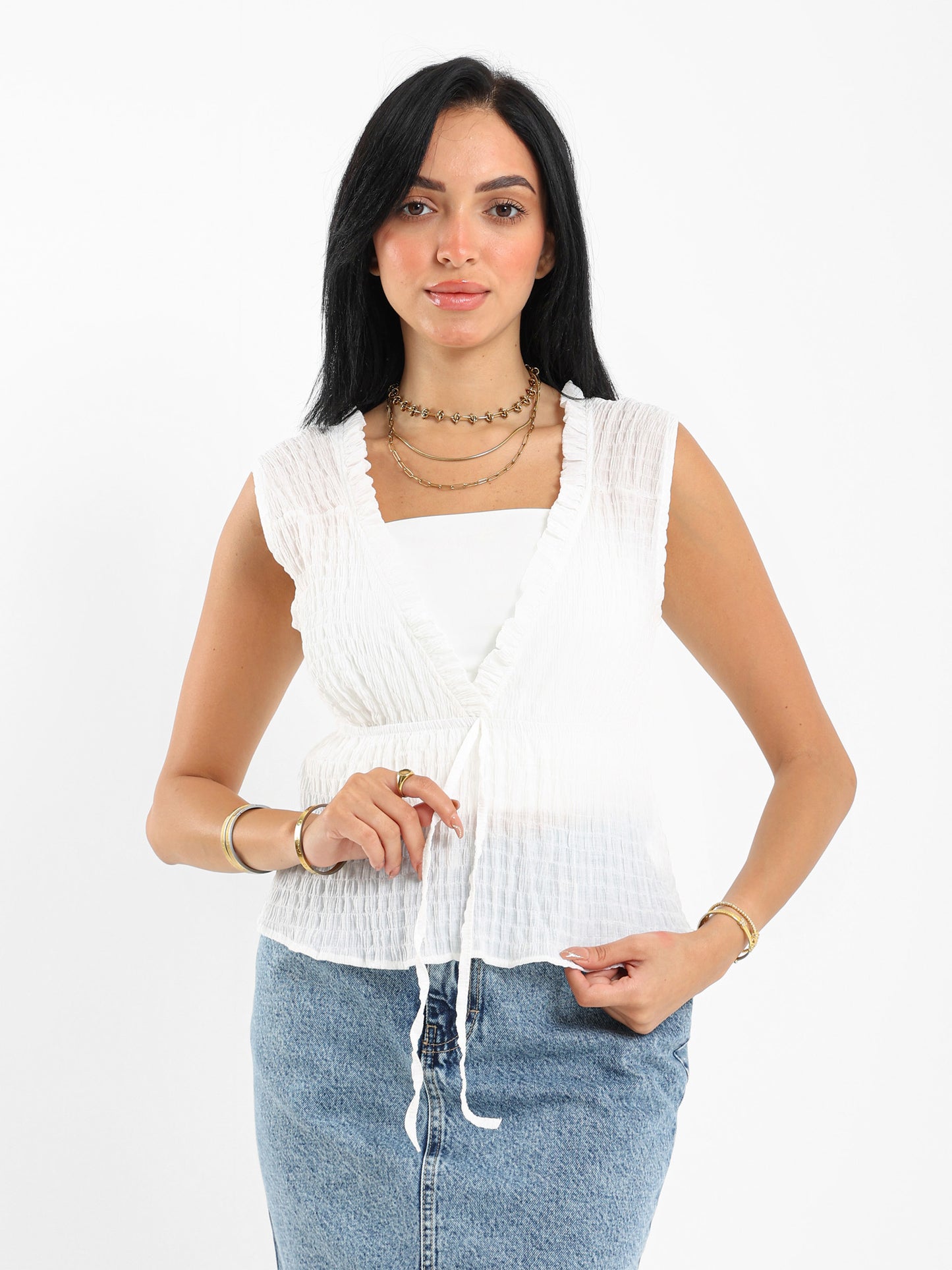 Crinkled Bow Front Top