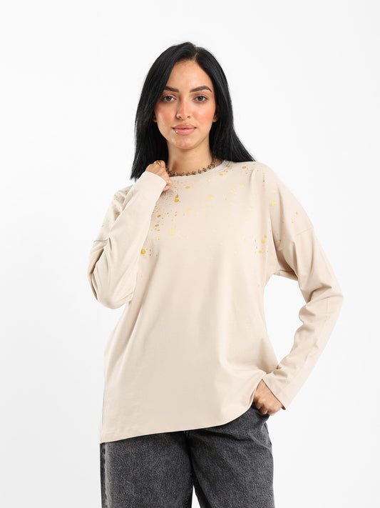 Metallic Printed Long Sleeves Tee