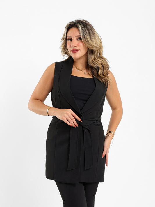 Waist Belt Sleeveless Blazer