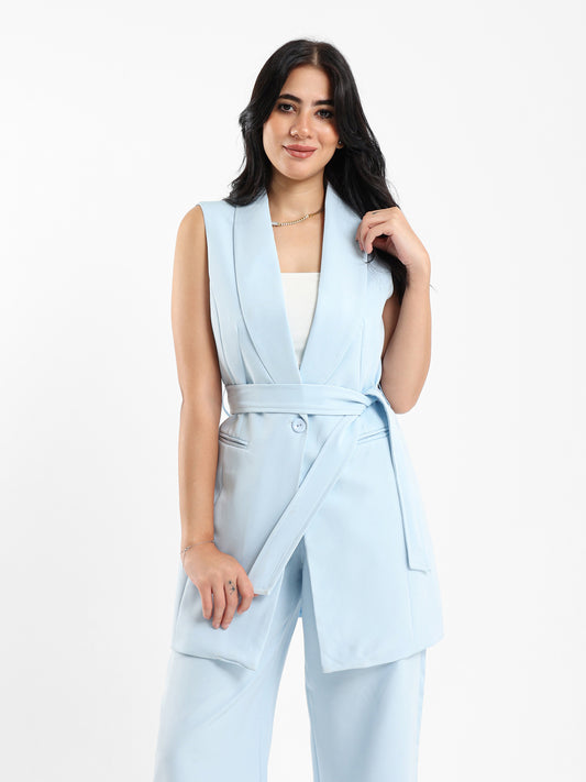 Waist Belt Sleeveless Blazer