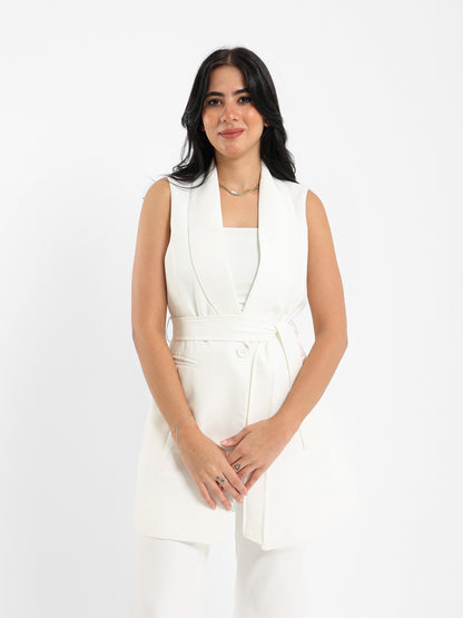 Waist Belt Sleeveless Blazer