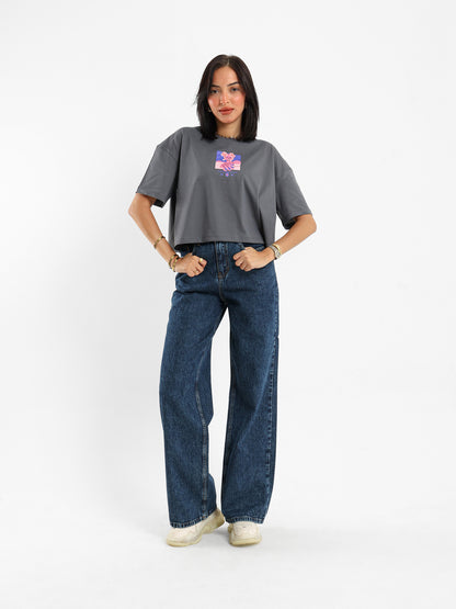 Cropped Half Sleeve Printed Top