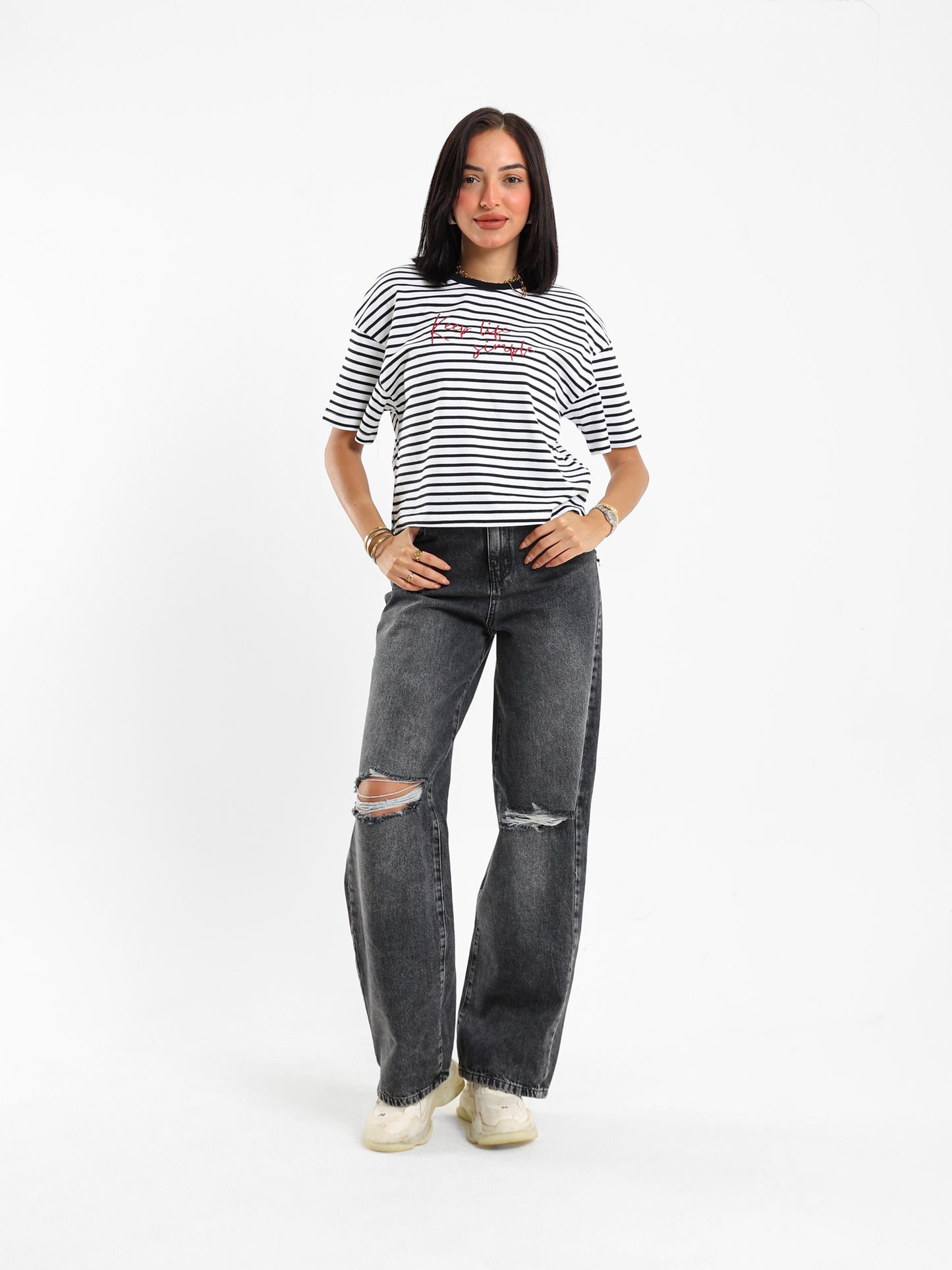 Striped Graphic Embroidered T-shirt