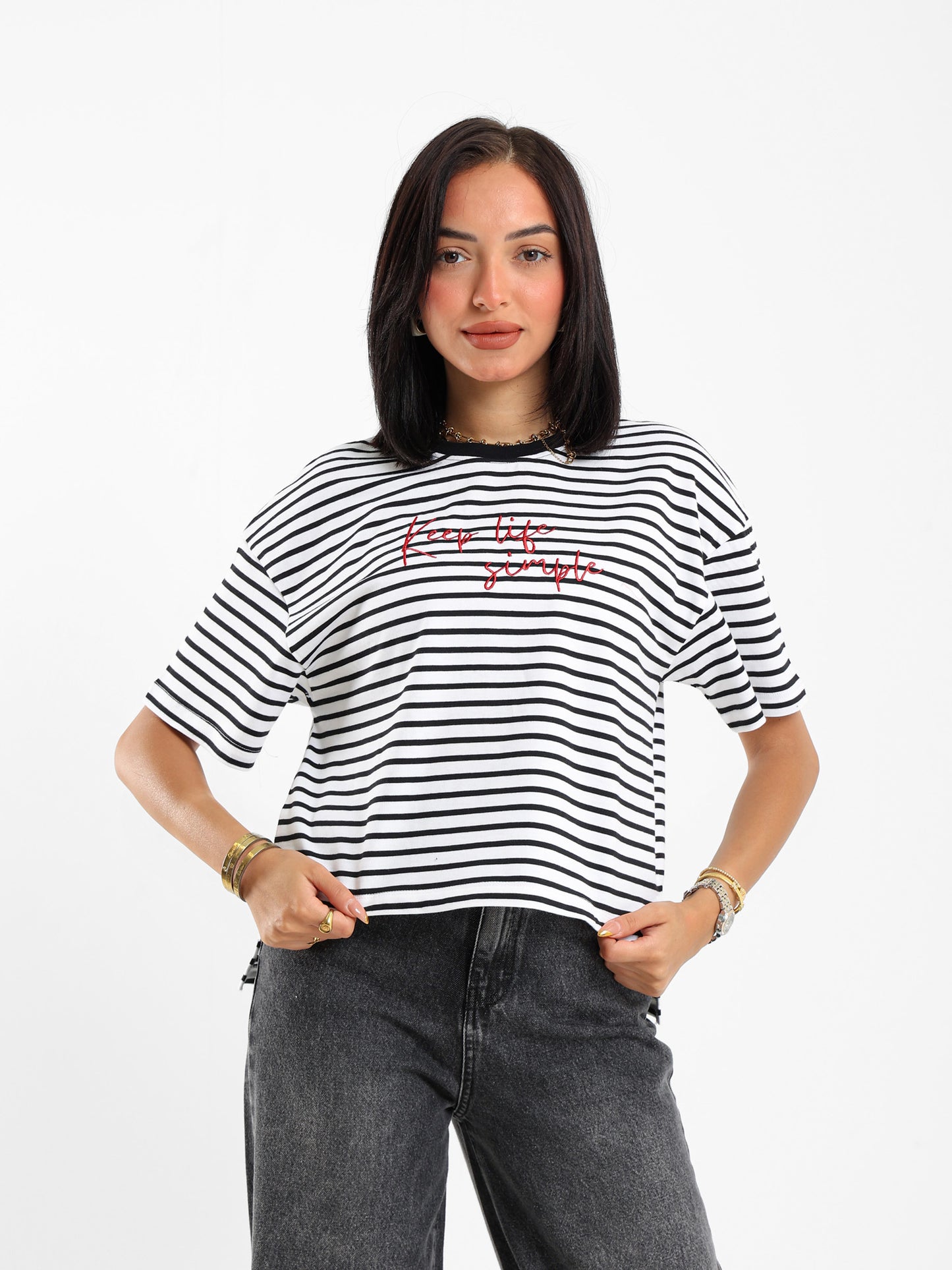 Striped Graphic Embroidered T-shirt