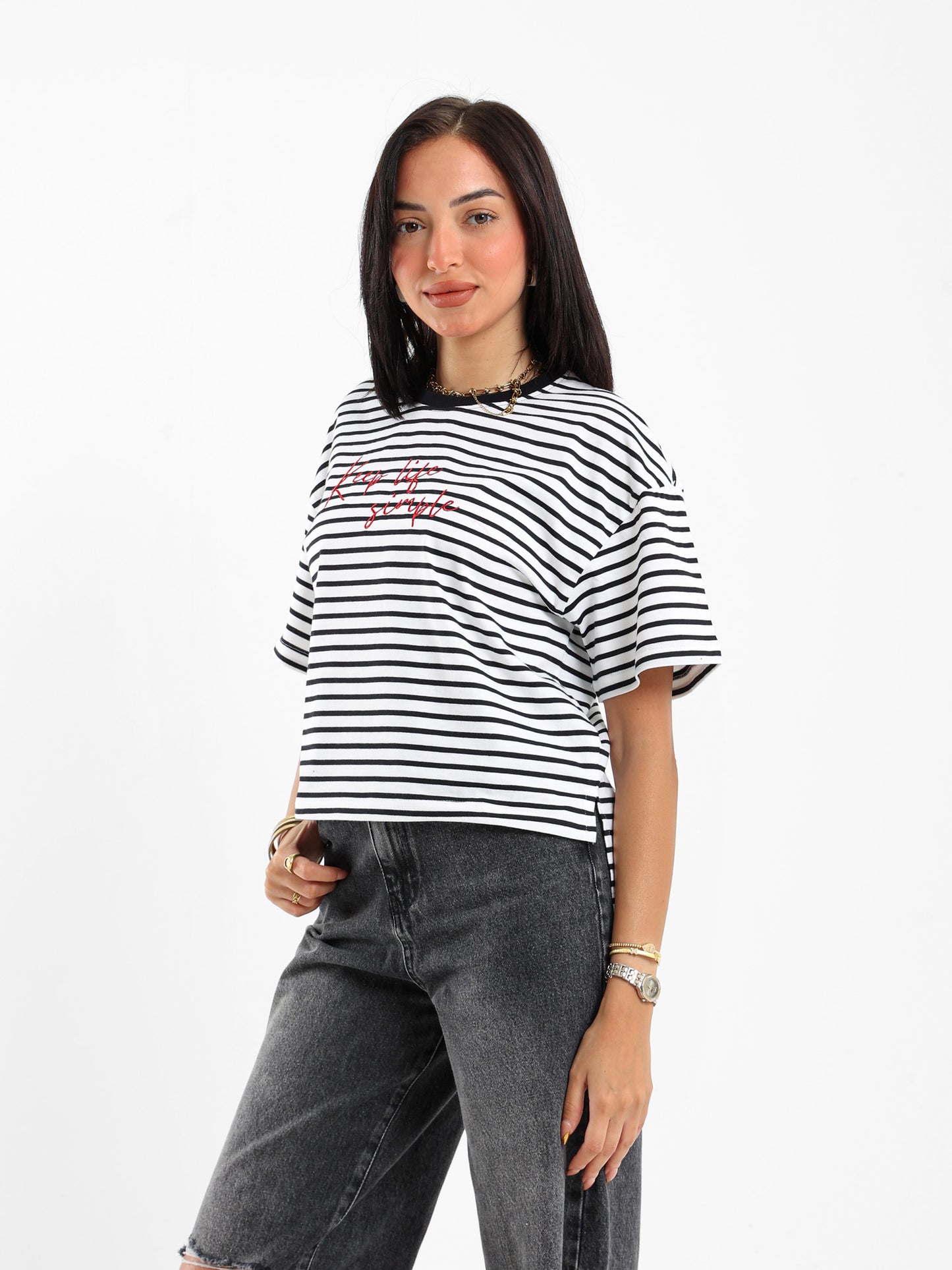 Striped Graphic Embroidered T-shirt