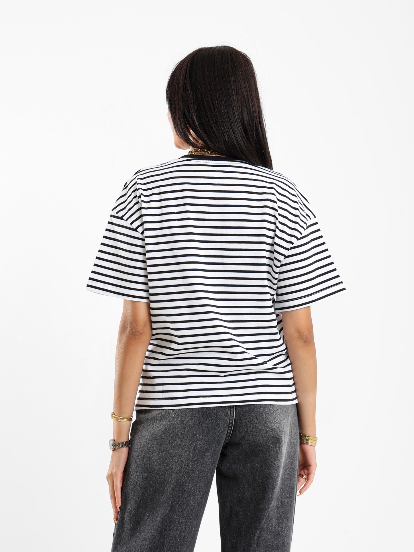 Striped Graphic Embroidered T-shirt