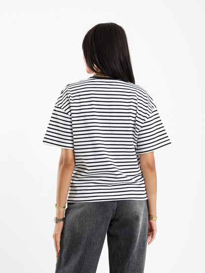 Striped Graphic Embroidered T-shirt