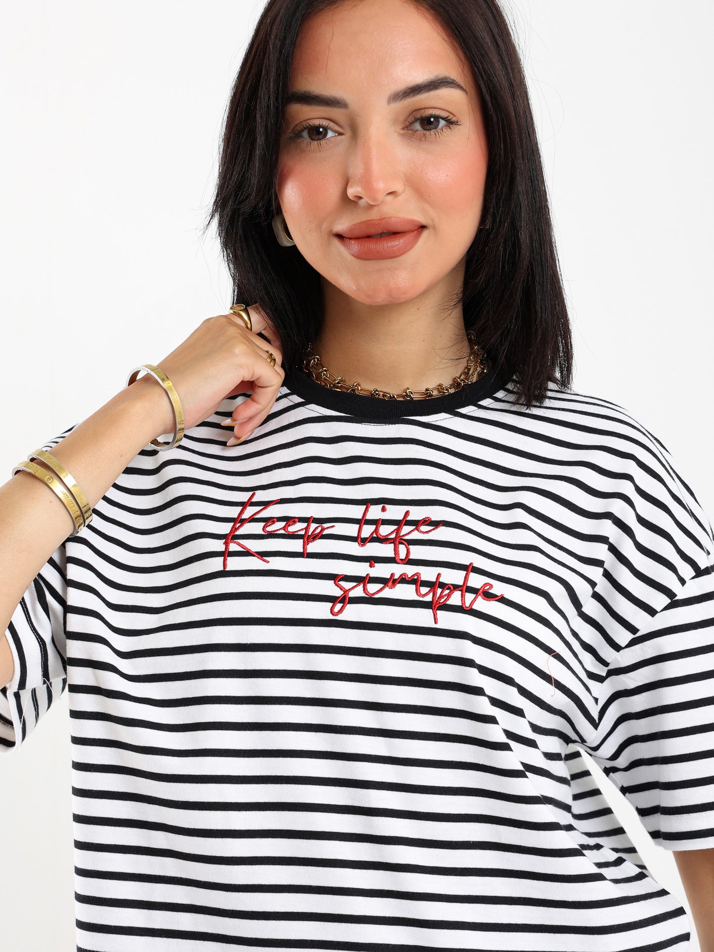 Striped Graphic Embroidered T-shirt