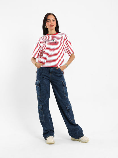 Striped Graphic Embroidered T-shirt