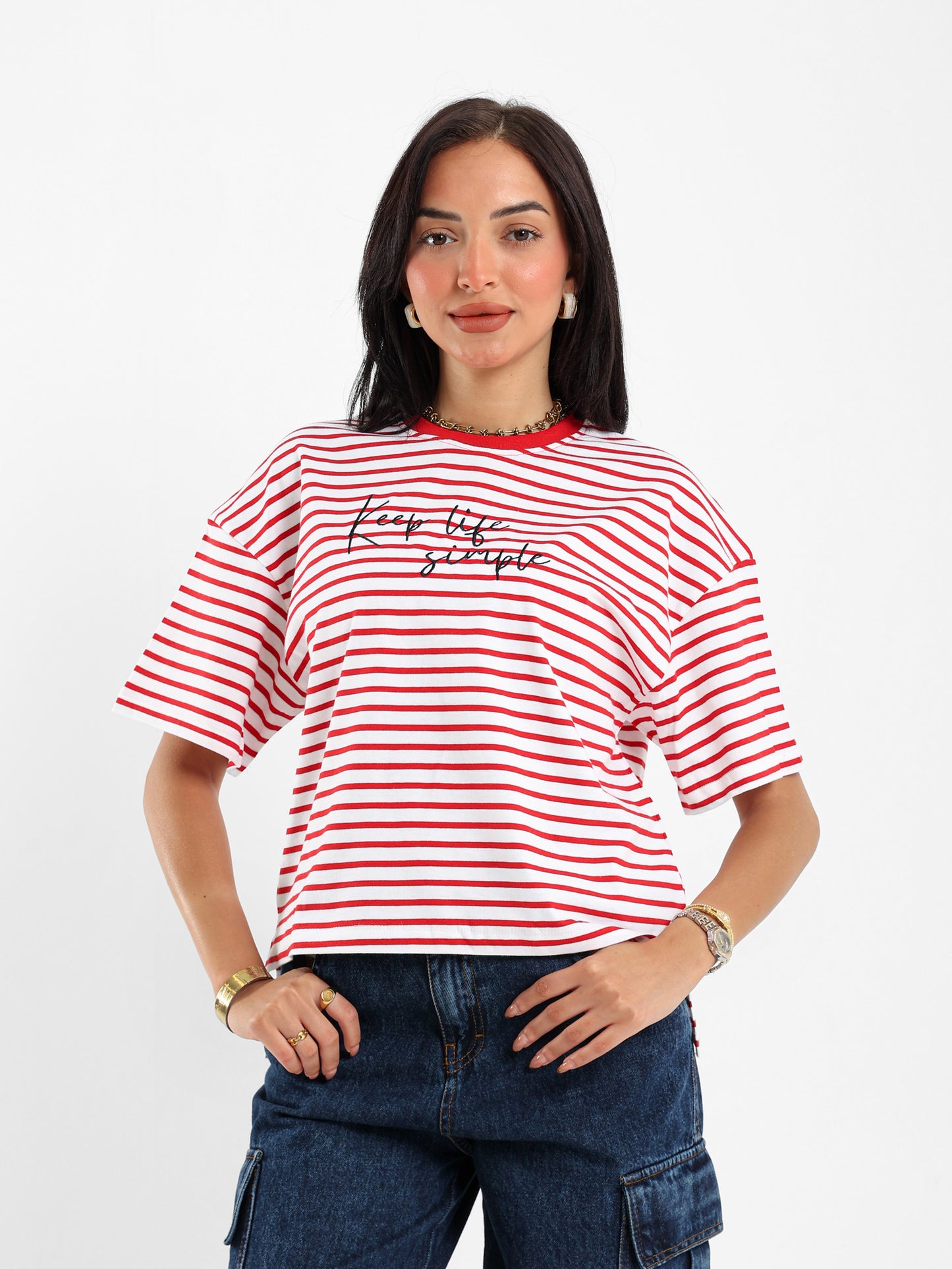 Striped Graphic Embroidered T-shirt