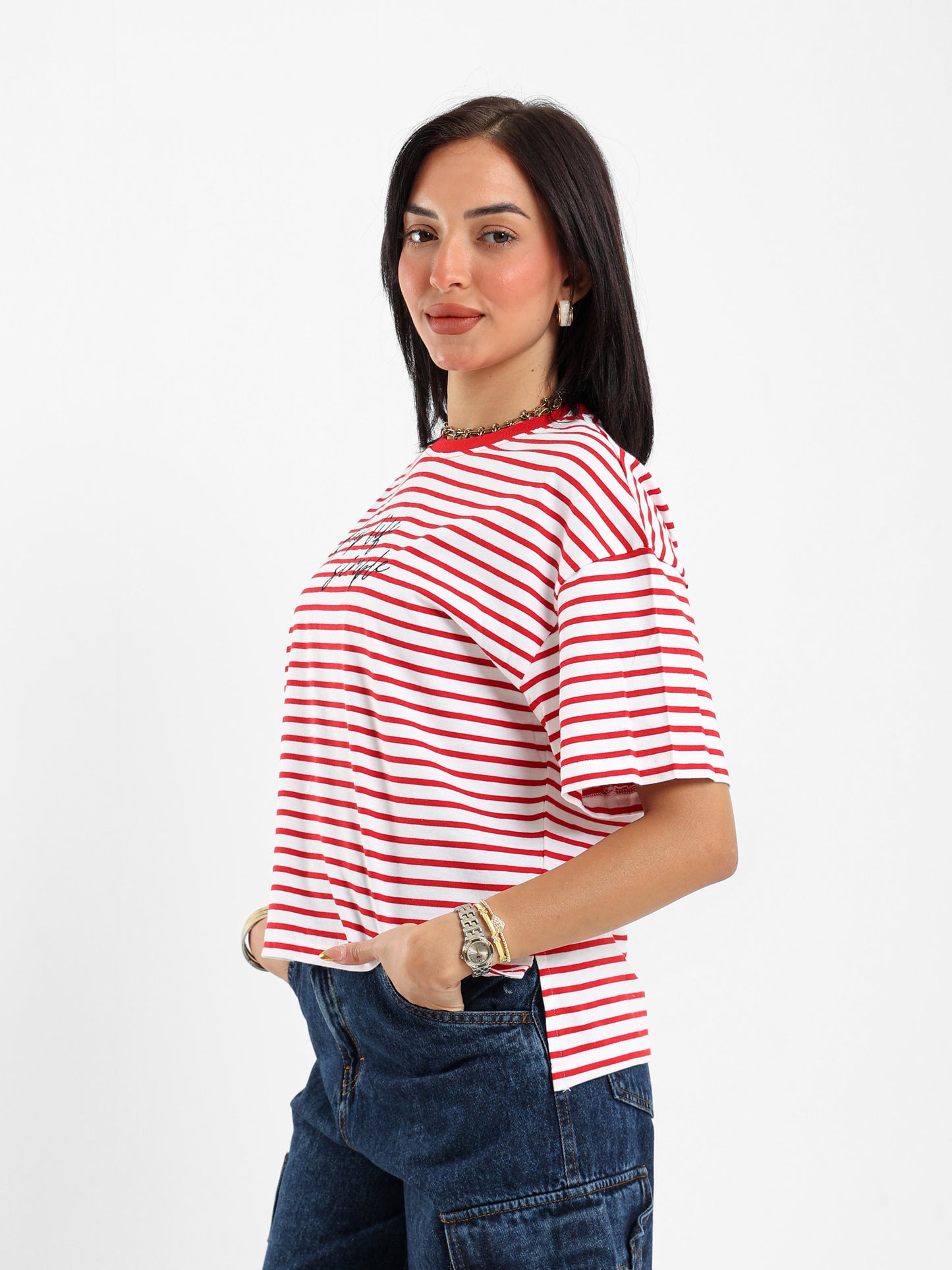 Striped Graphic Embroidered T-shirt