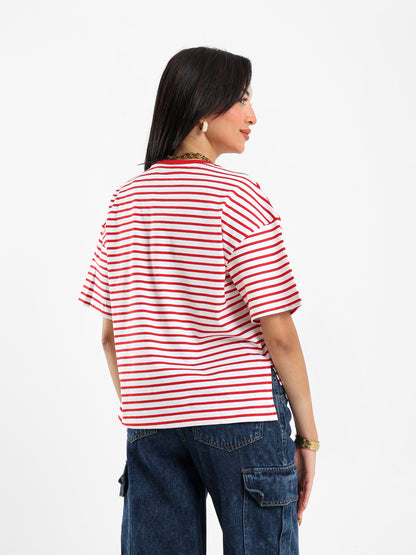 Striped Graphic Embroidered T-shirt
