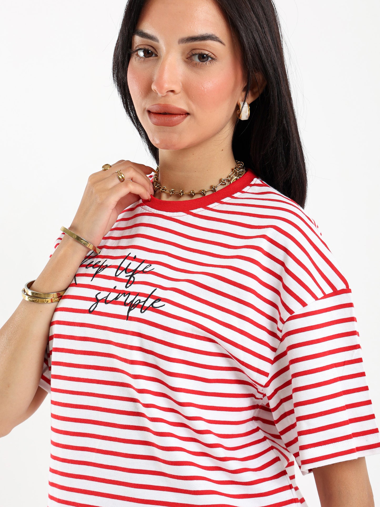 Striped Graphic Embroidered T-shirt