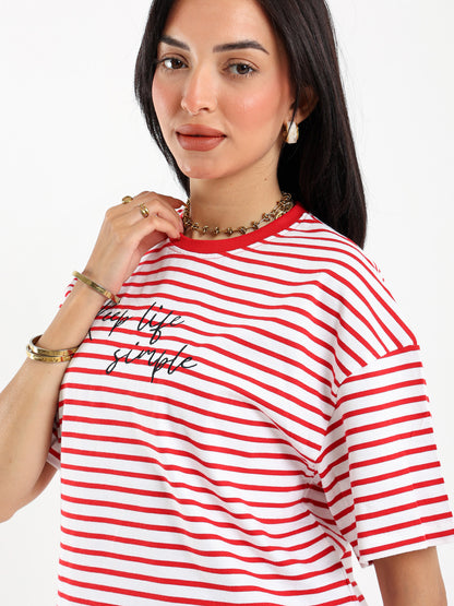 Striped Graphic Embroidered T-shirt