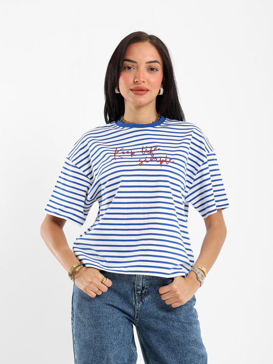 Striped Graphic Embroidered T-shirt
