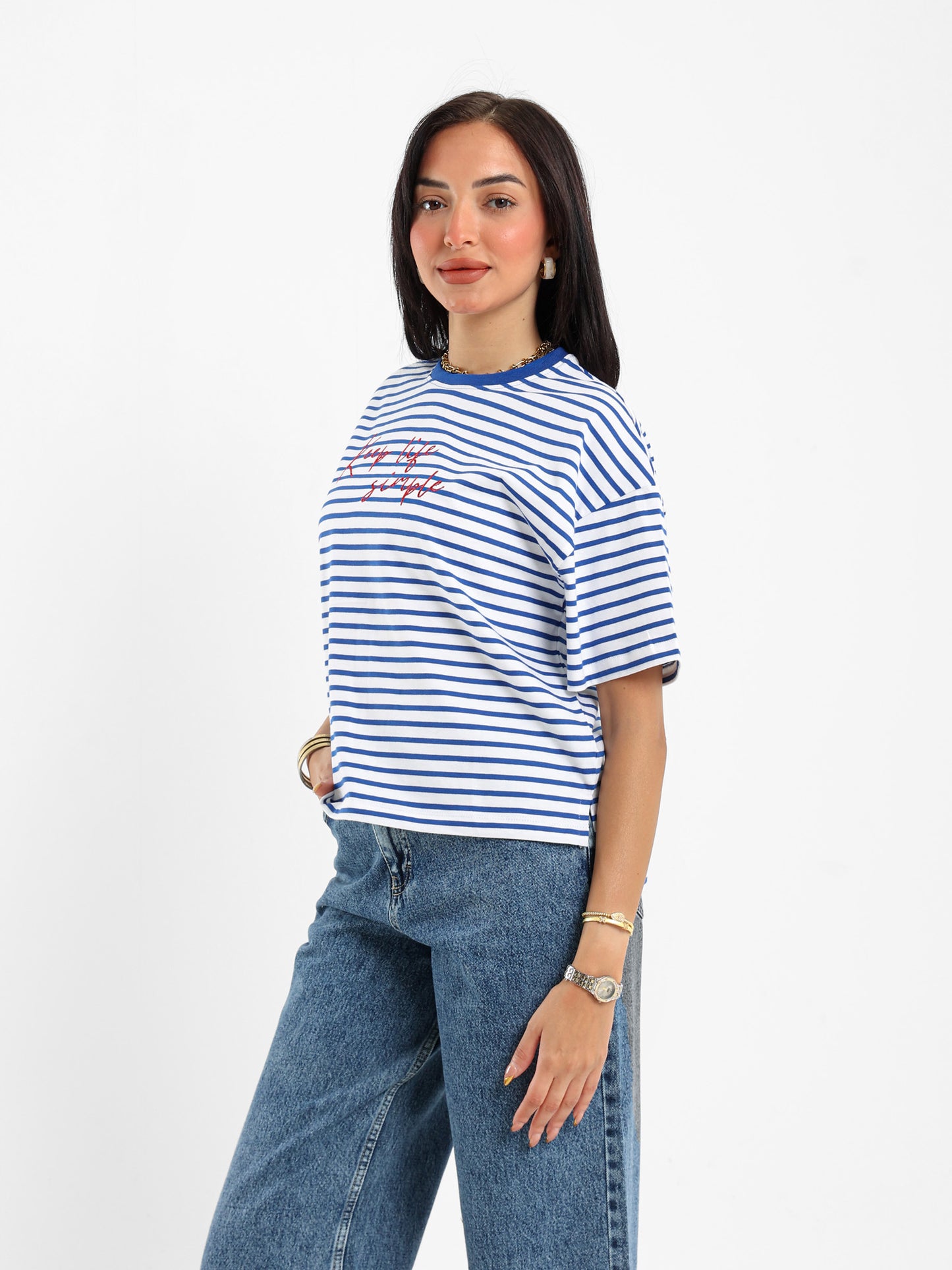 Striped Graphic Embroidered T-shirt