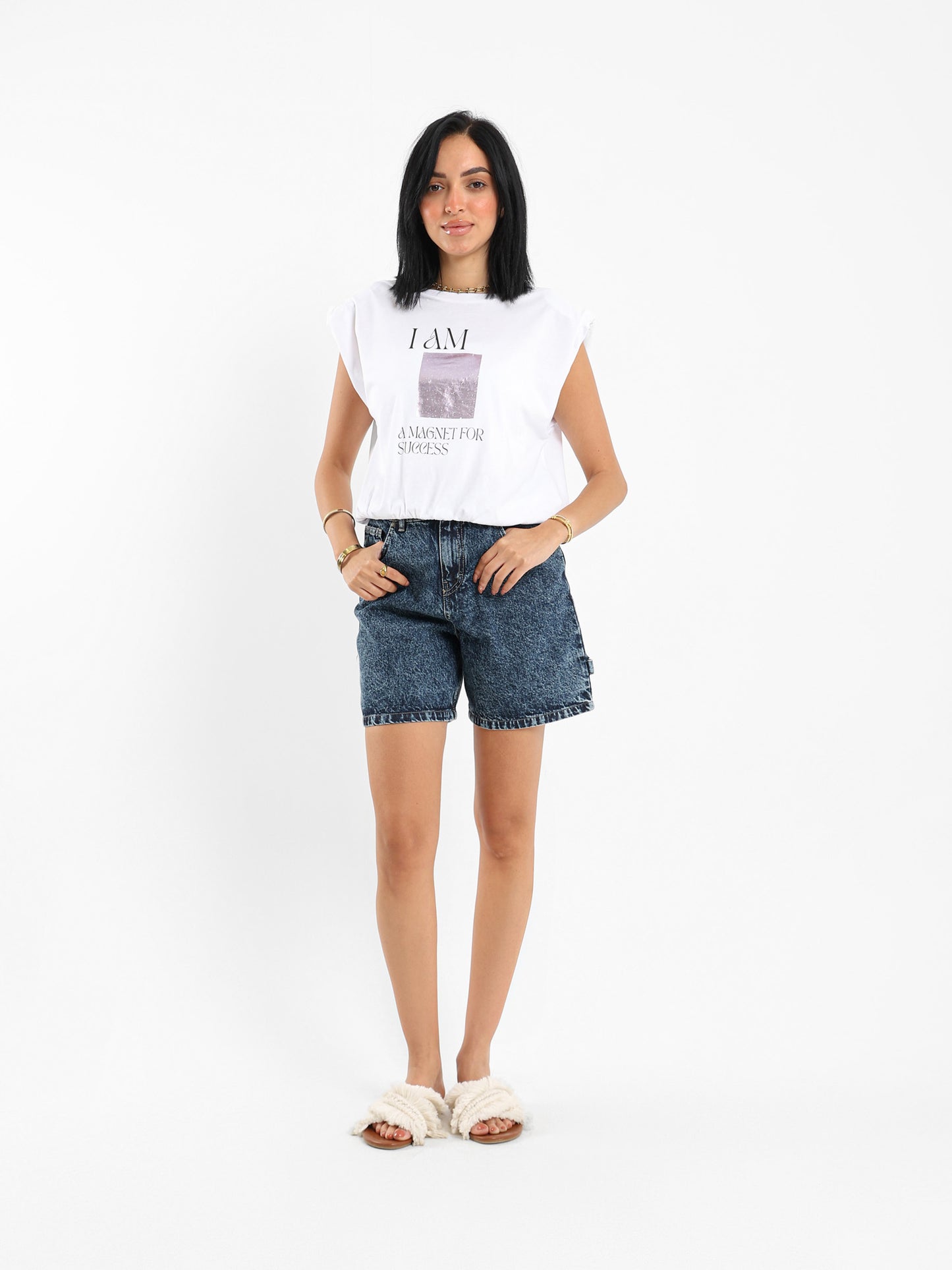 Padded Shoulder Cropped Top