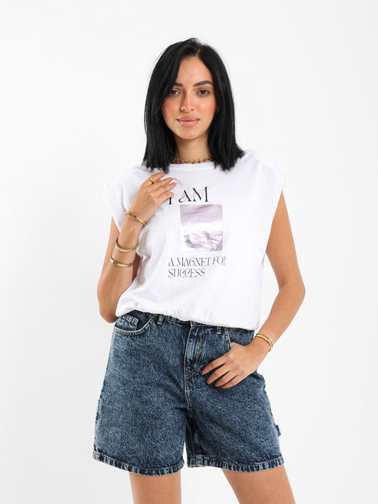 Padded Shoulder Cropped Top
