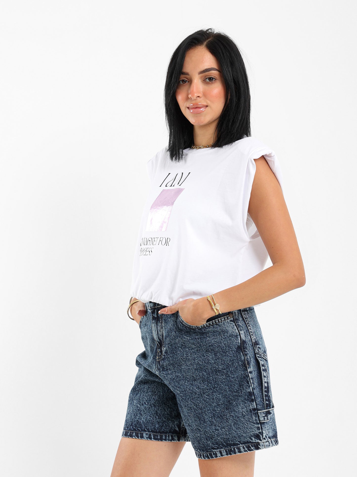 Padded Shoulder Cropped Top
