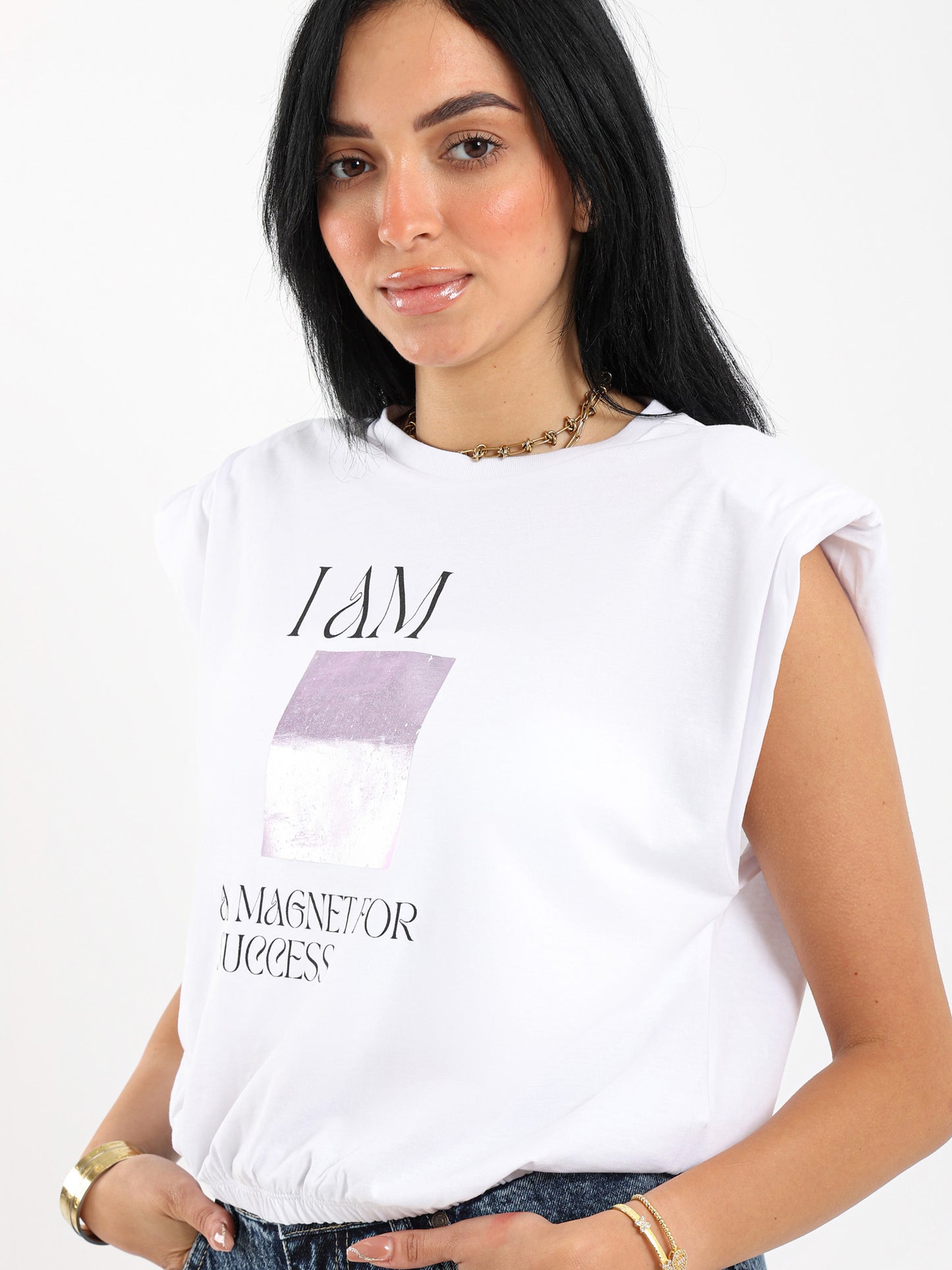 Padded Shoulder Cropped Top