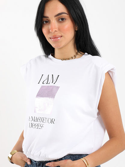 Padded Shoulder Cropped Top