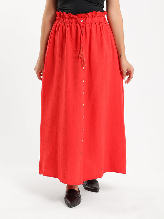 Paperbag Waist Buttoned Front Flowy Skirt