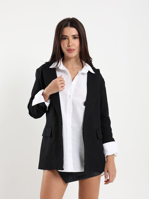 Linen Roll-Up Sleeve Blazer