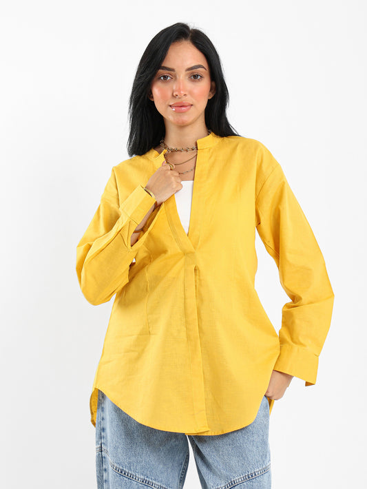 V-Neck Shirt with Front Slit