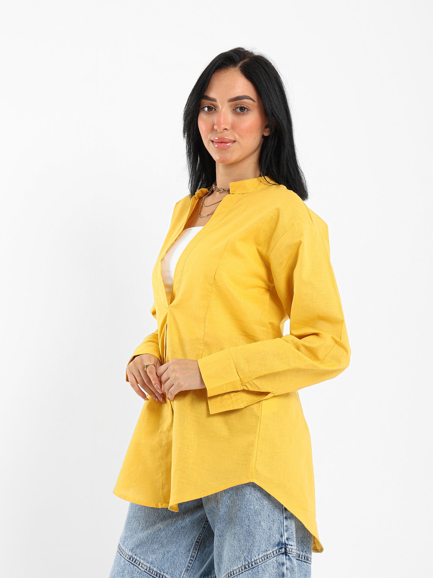 V-Neck Shirt with Front Slit