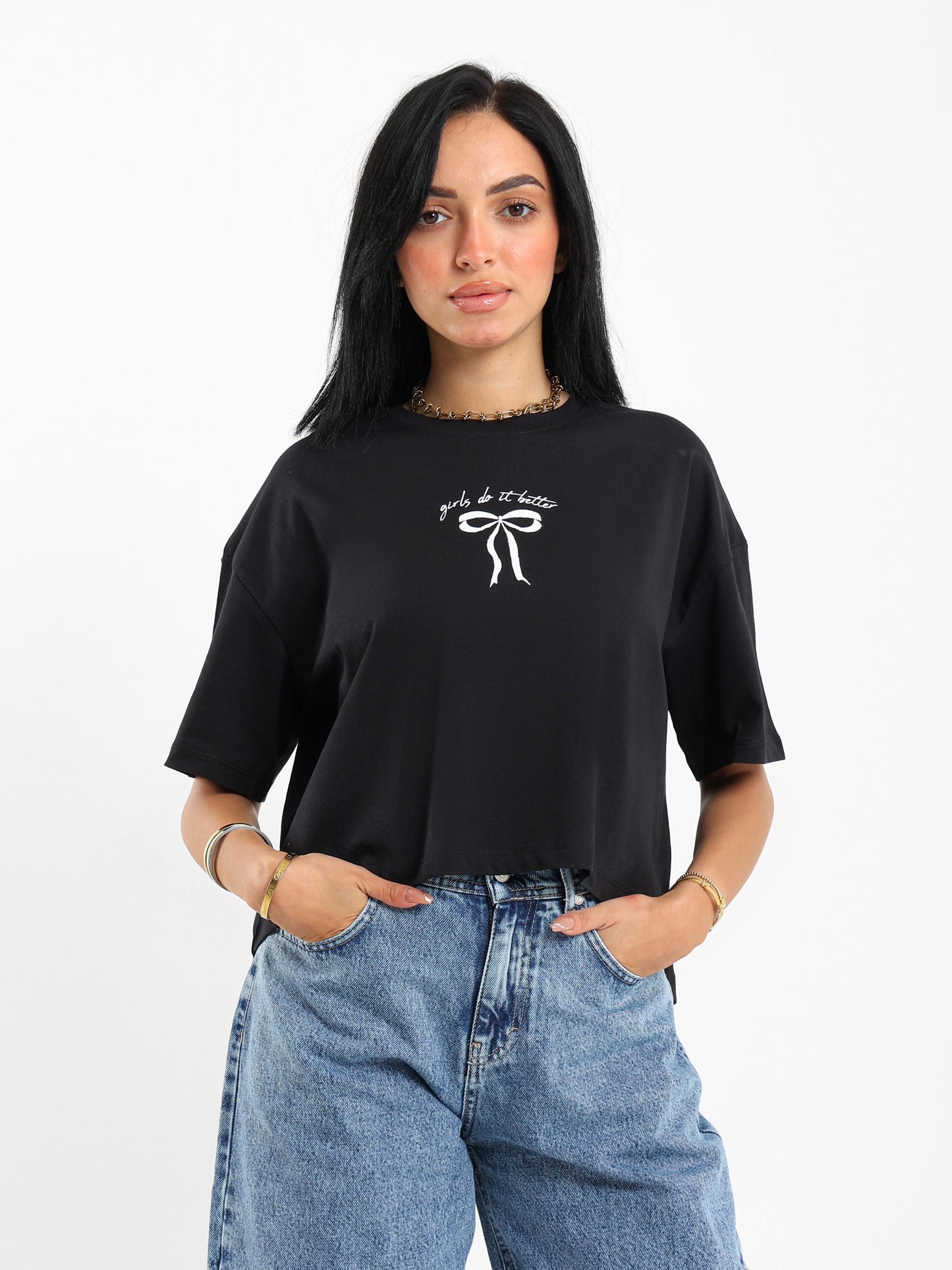 High-Low Bow Print Tee
