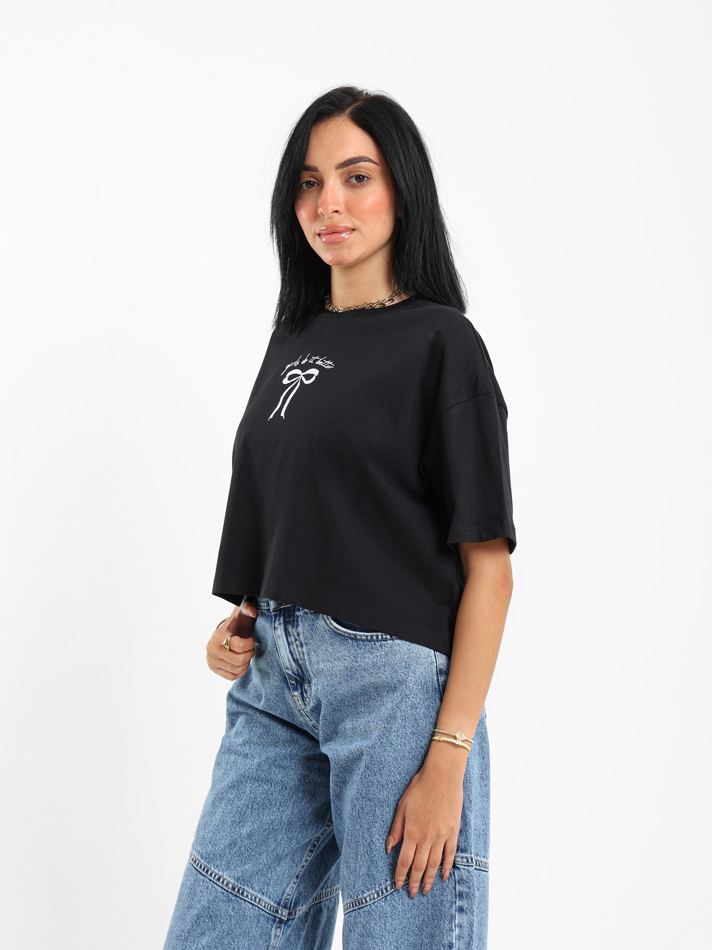 High-Low Bow Print Tee