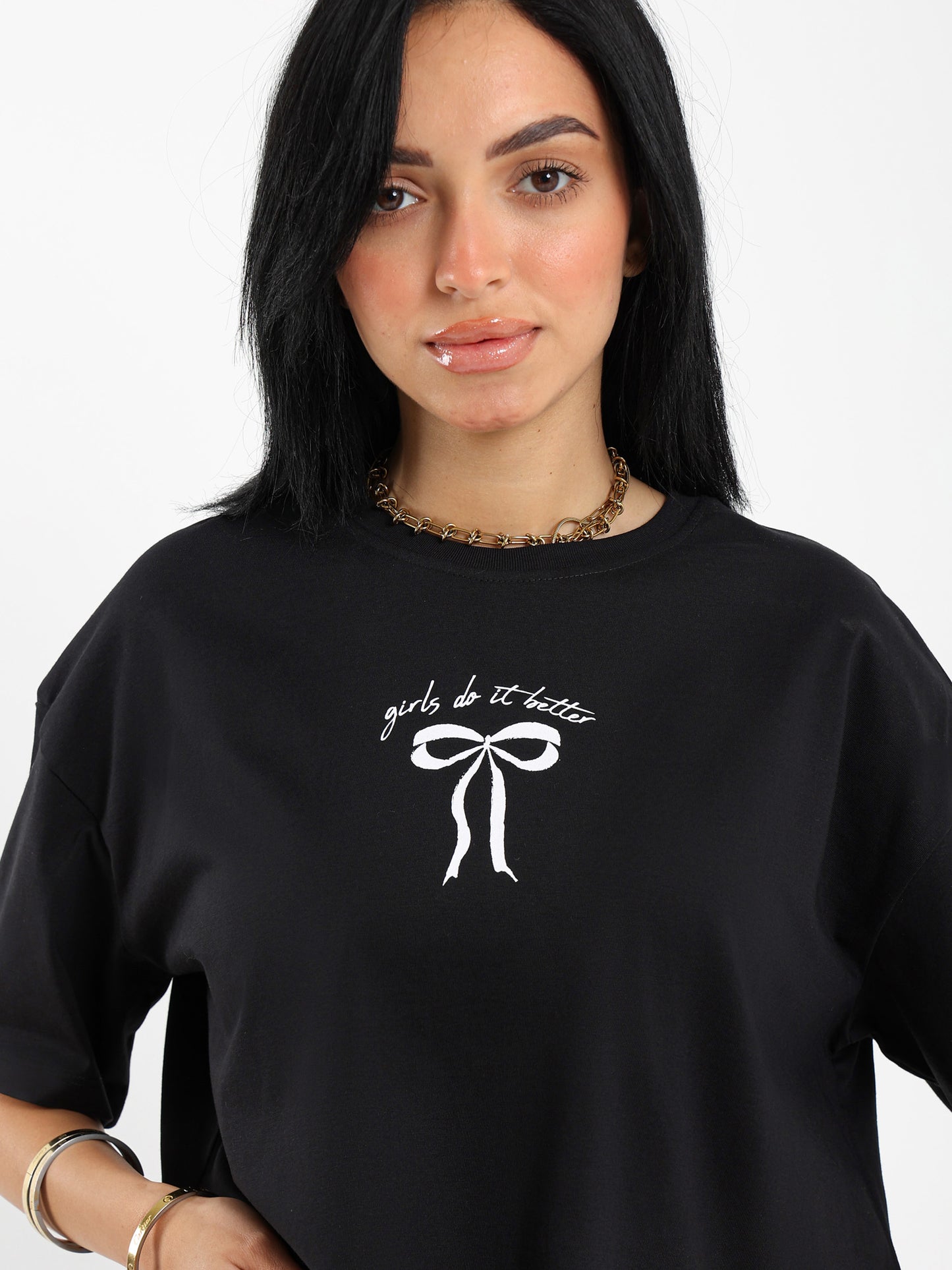 High-Low Bow Print Tee