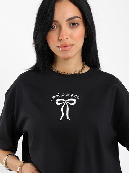 High-Low Bow Print Tee