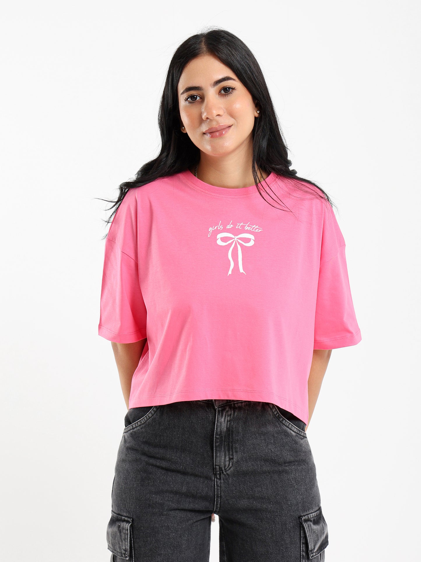 High-Low Bow Print Tee