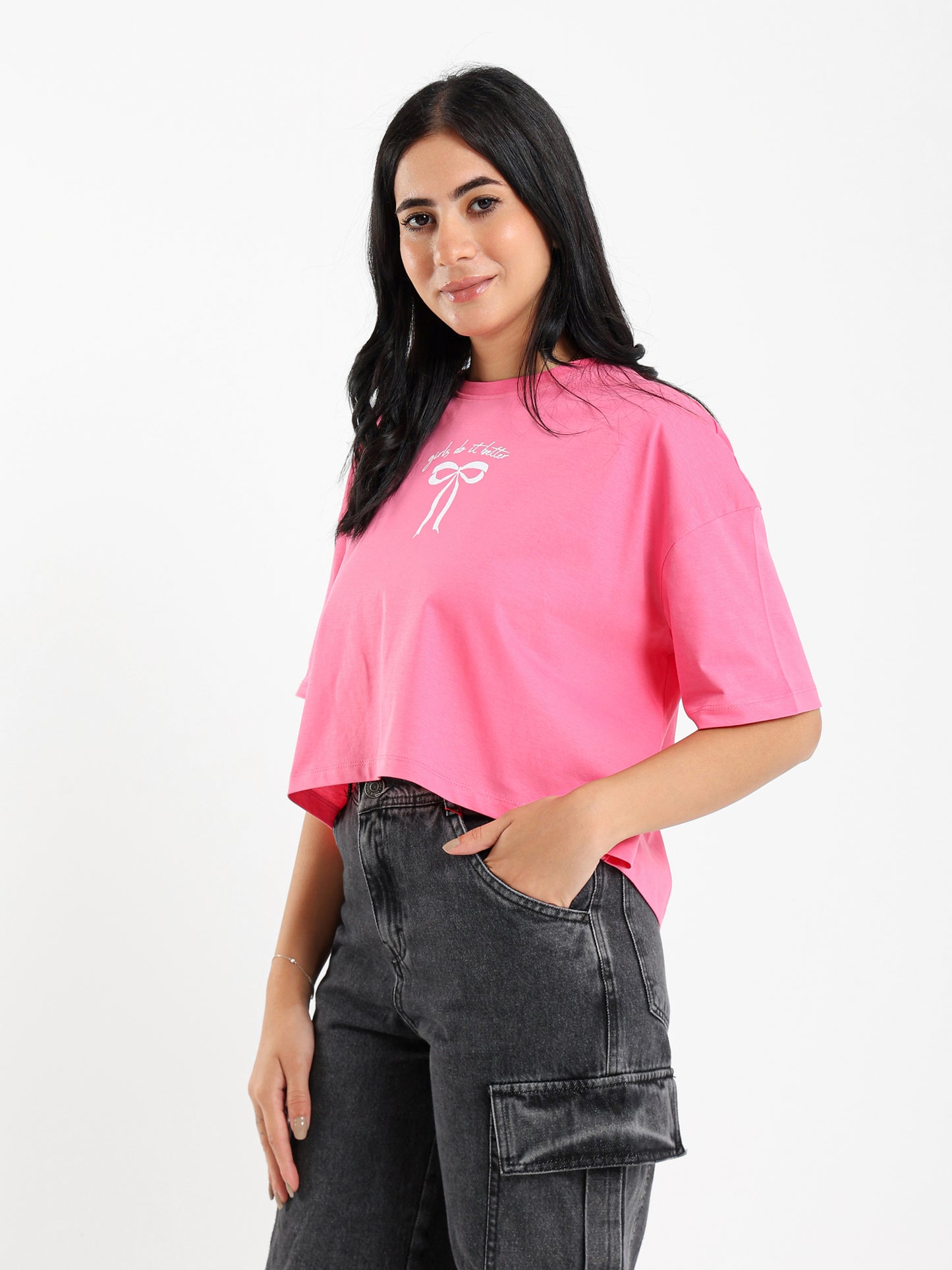 High-Low Bow Print Tee