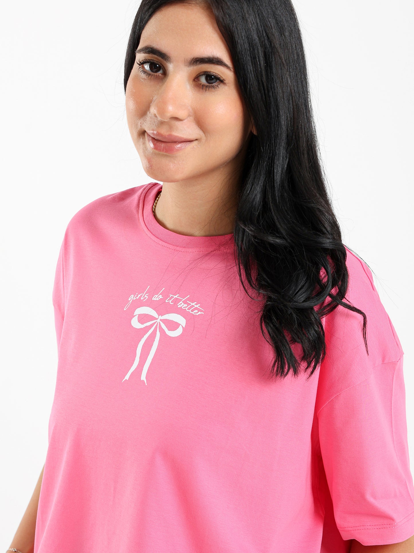 High-Low Bow Print Tee