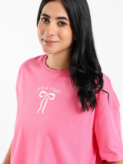 High-Low Bow Print Tee