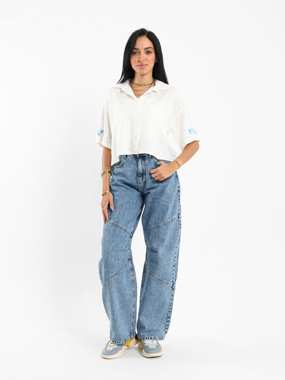 Cropped Shirt with Embroidery