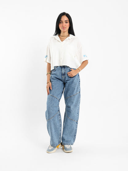Balloon Fit Jeans with Seam Details
