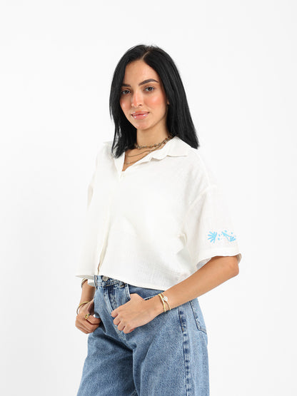 Cropped Shirt with Embroidery