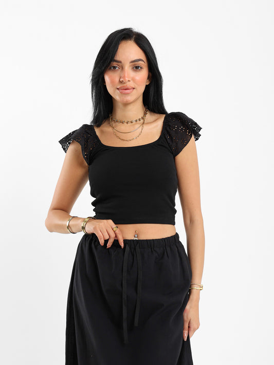 Ribbed Top with Ruffled Sleeves