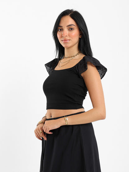 Ribbed Top with Ruffled Sleeves