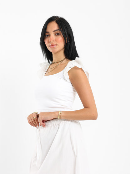 Ribbed Top with Ruffled Sleeves