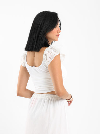 Ribbed Top with Ruffled Sleeves