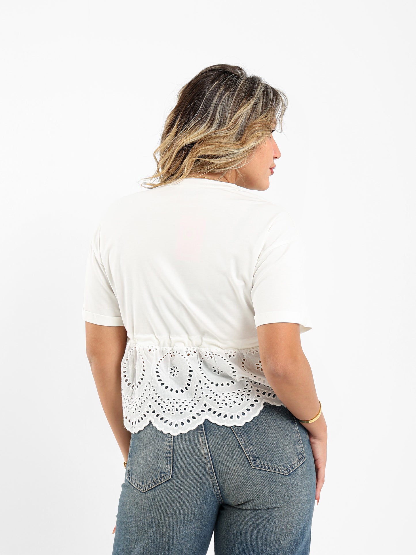 Blouse With Sangallo On Hem