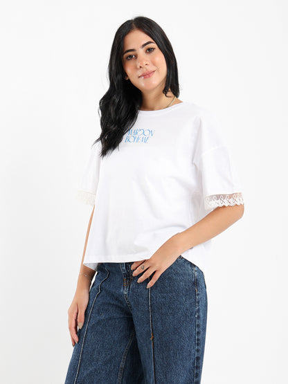 Trimmed Sleeve Print Tee