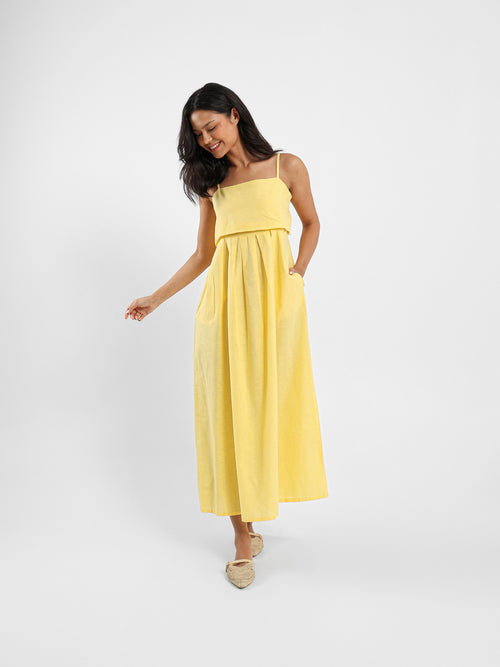 Sleeveless Long Pleated Front Dress