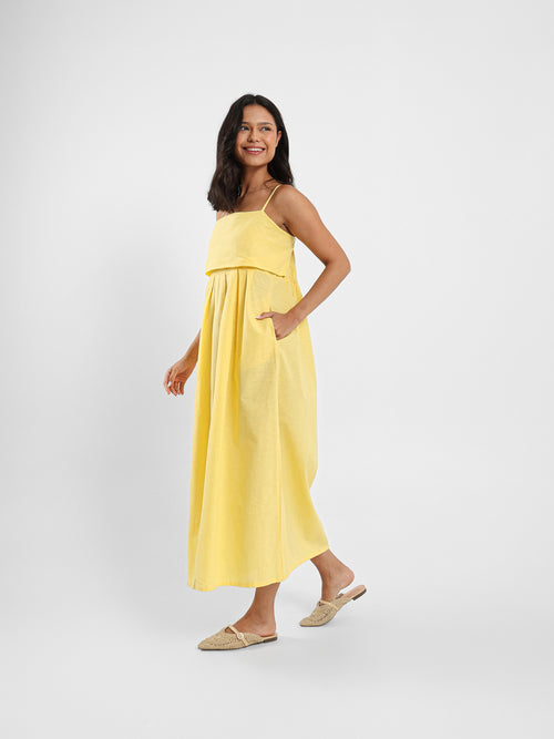 Sleeveless Long Pleated Front Dress