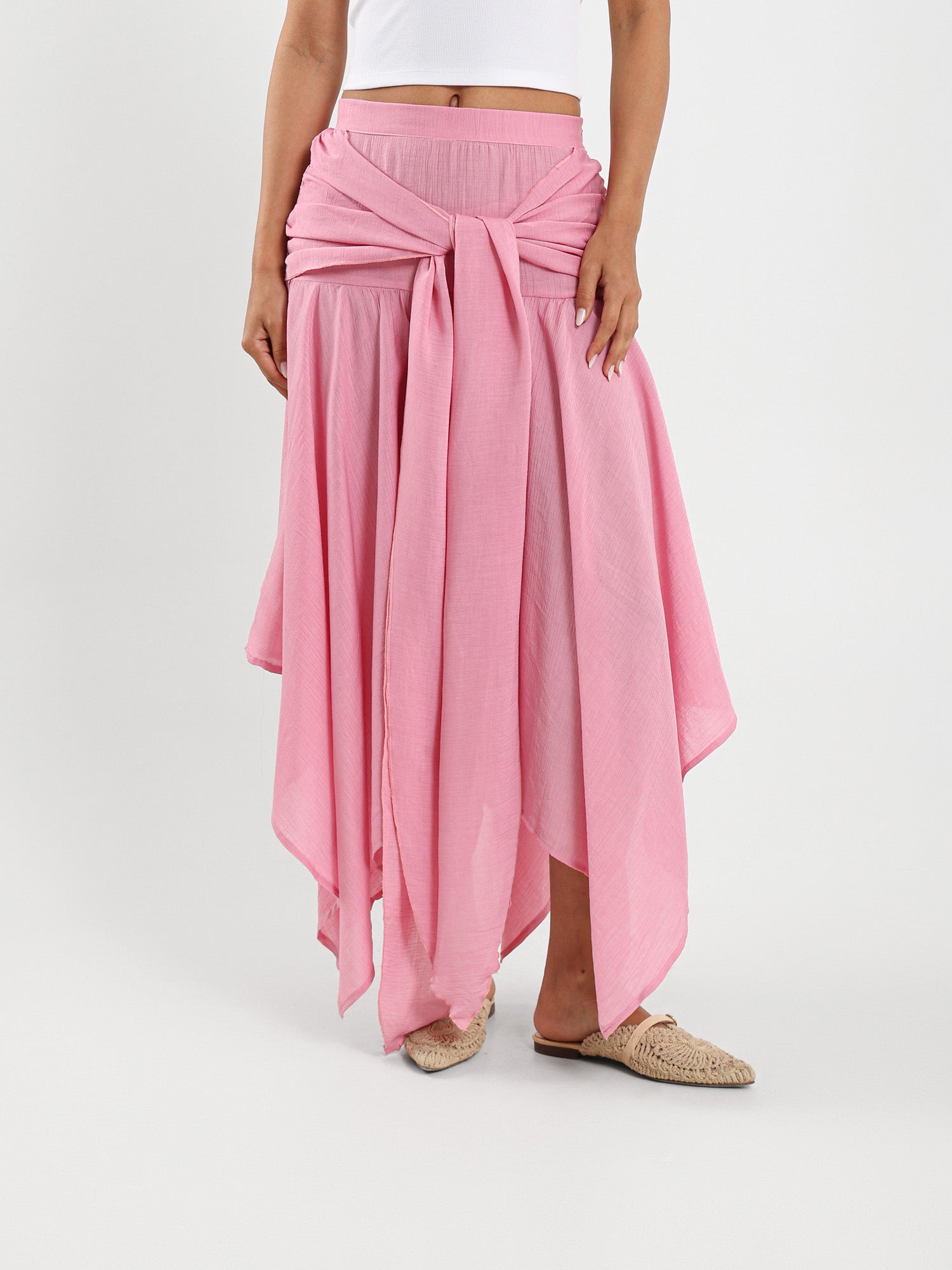 Asymmetric Tie-Front Skirt