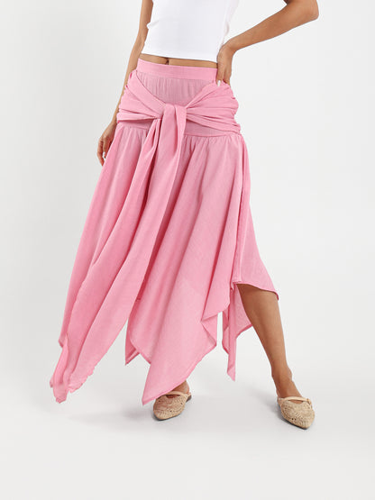 Asymmetric Tie-Front Skirt